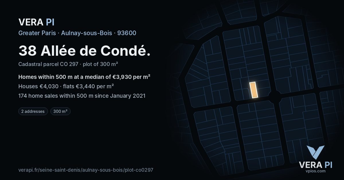 38 Allée de Condé, Aulnay-sous-Bois at night – the plot lit, the parcels around coloured by the prices near them