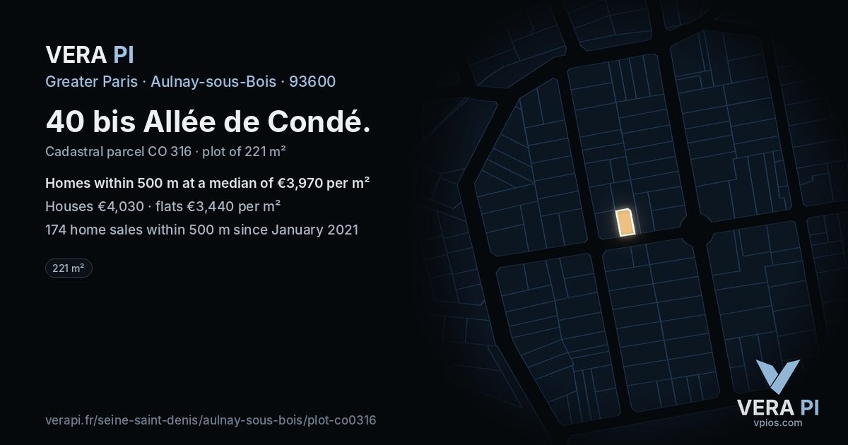 40 bis Allée de Condé, Aulnay-sous-Bois at night – the plot lit, the parcels around coloured by the prices near them