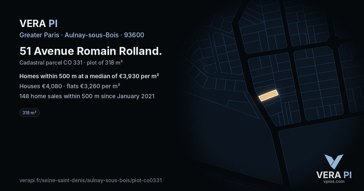 51 Avenue Romain Rolland, Aulnay-sous-Bois at night – the plot lit, the parcels around coloured by the prices near them