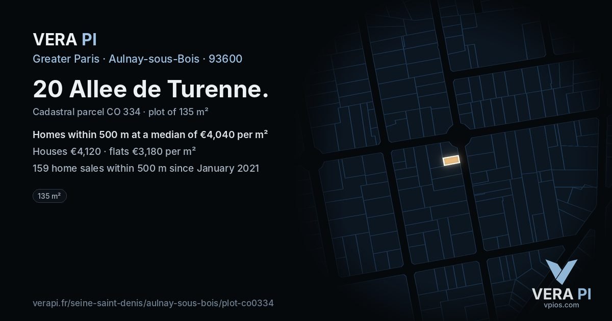 20 Allee de Turenne, Aulnay-sous-Bois at night – the plot lit, the parcels around coloured by the prices near them