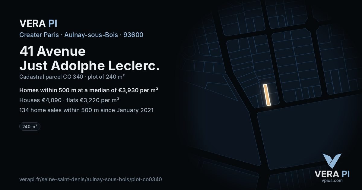 41 Avenue Just Adolphe Leclerc, Aulnay-sous-Bois at night – the plot lit, the parcels around coloured by the prices near them
