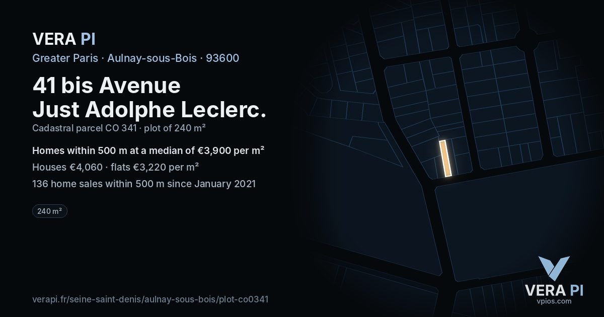 41 bis Avenue Just Adolphe Leclerc, Aulnay-sous-Bois at night – the plot lit, the parcels around coloured by the prices near them