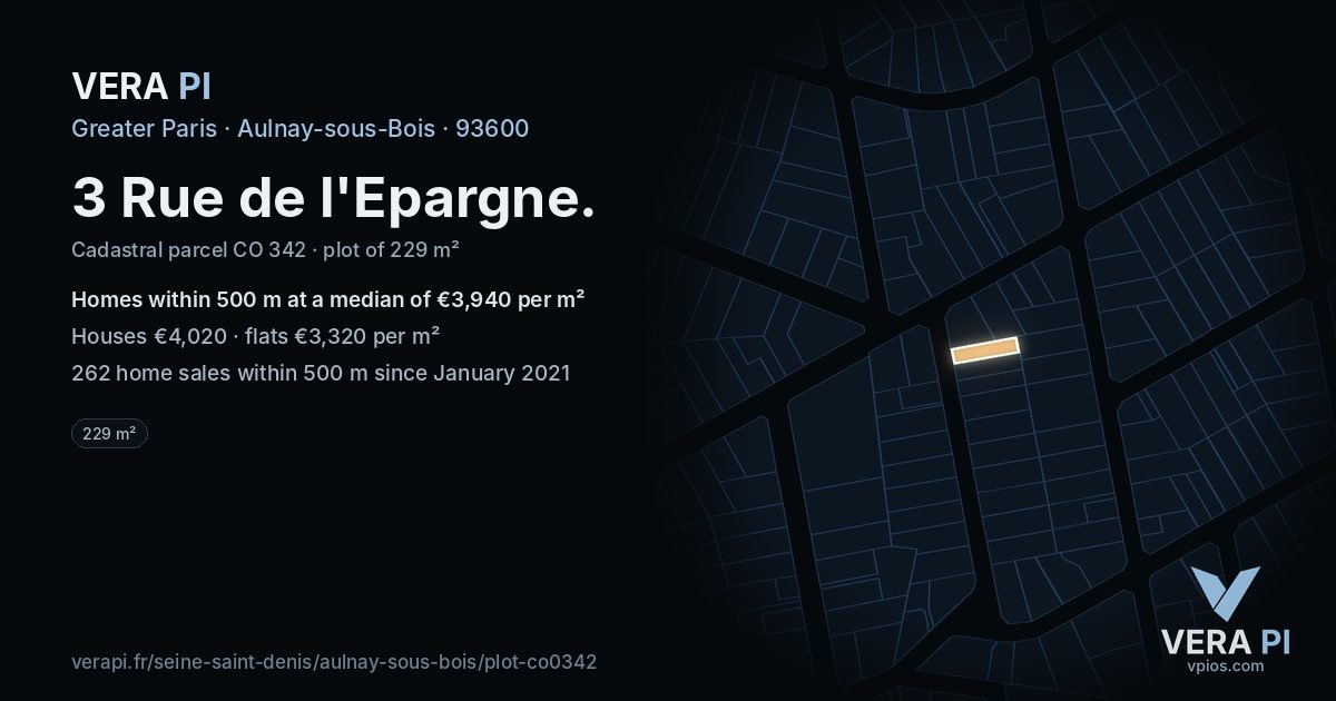 3 Rue de l'Epargne, Aulnay-sous-Bois at night – the plot lit, the parcels around coloured by the prices near them