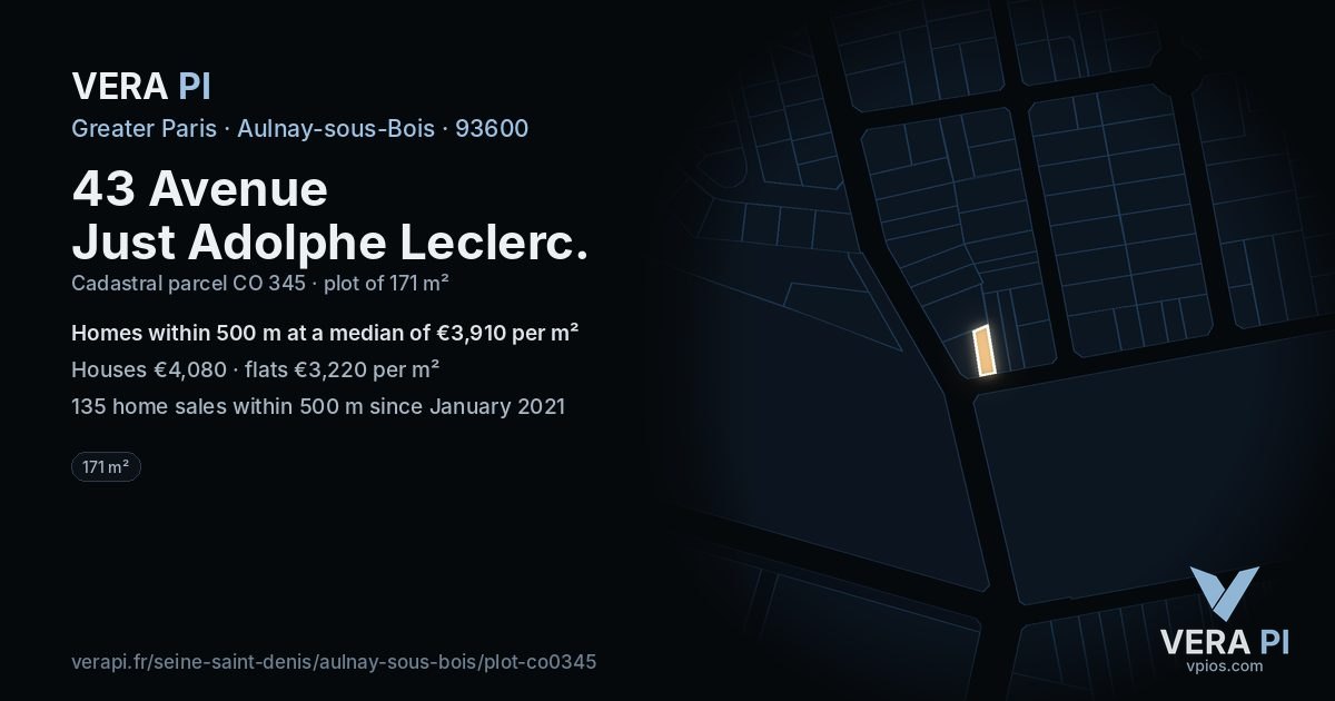 43 Avenue Just Adolphe Leclerc, Aulnay-sous-Bois at night – the plot lit, the parcels around coloured by the prices near them