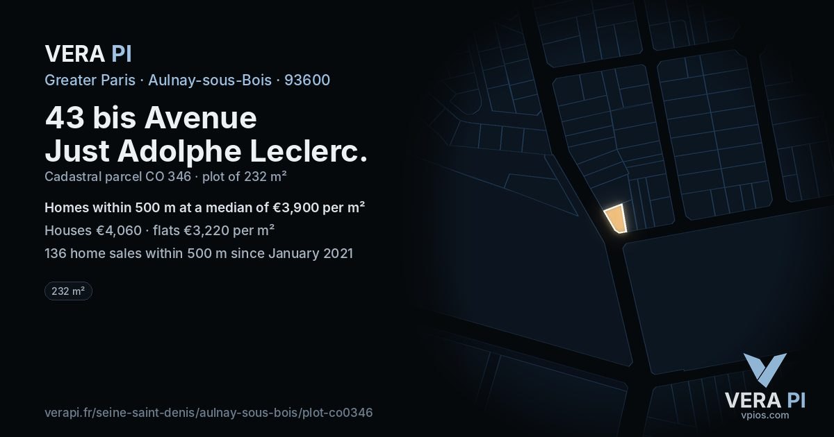 43 bis Avenue Just Adolphe Leclerc, Aulnay-sous-Bois at night – the plot lit, the parcels around coloured by the prices near them