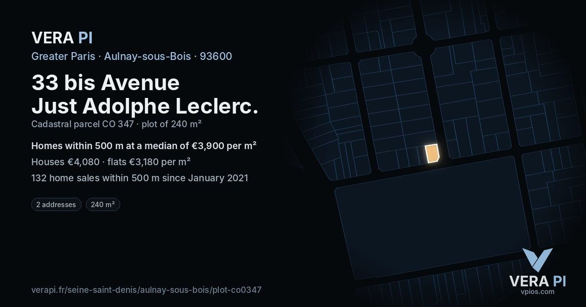 33 bis Avenue Just Adolphe Leclerc, Aulnay-sous-Bois at night – the plot lit, the parcels around coloured by the prices near them
