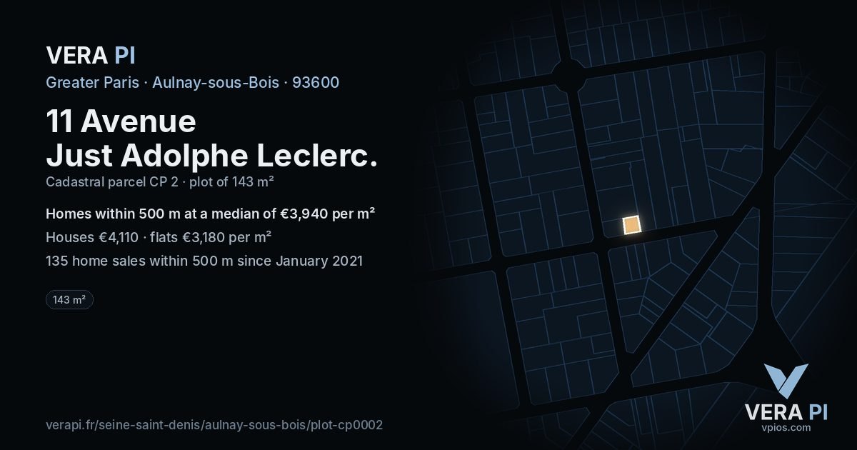 11 Avenue Just Adolphe Leclerc, Aulnay-sous-Bois at night – the plot lit, the parcels around coloured by the prices near them
