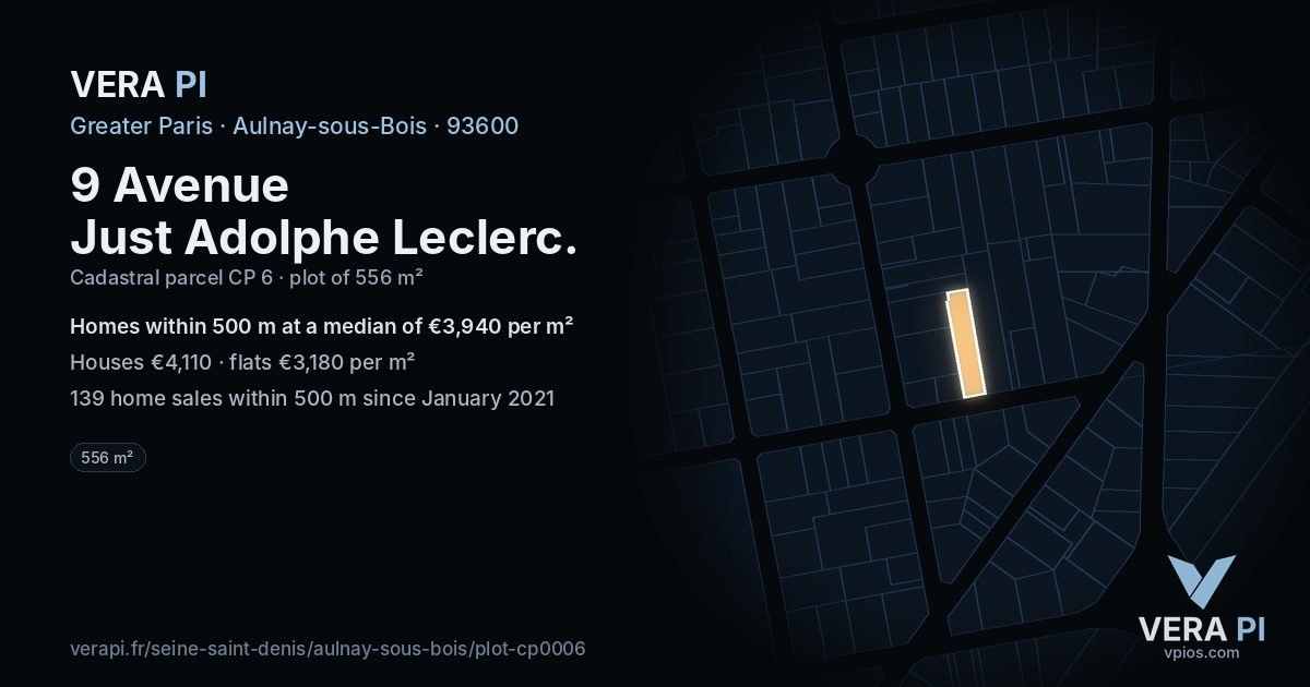 9 Avenue Just Adolphe Leclerc, Aulnay-sous-Bois at night – the plot lit, the parcels around coloured by the prices near them