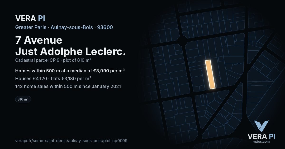 7 Avenue Just Adolphe Leclerc, Aulnay-sous-Bois at night – the plot lit, the parcels around coloured by the prices near them