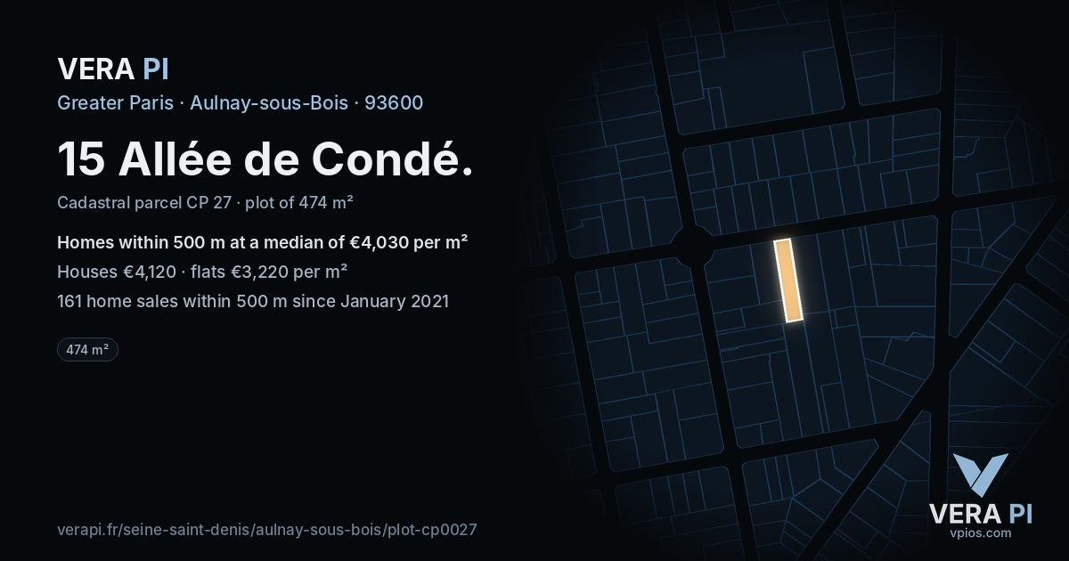 15 Allée de Condé, Aulnay-sous-Bois at night – the plot lit, the parcels around coloured by the prices near them