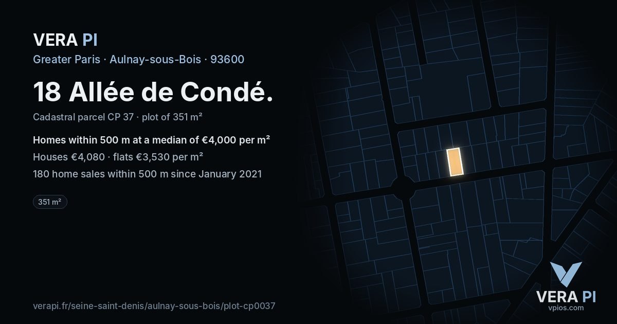 18 Allée de Condé, Aulnay-sous-Bois at night – the plot lit, the parcels around coloured by the prices near them
