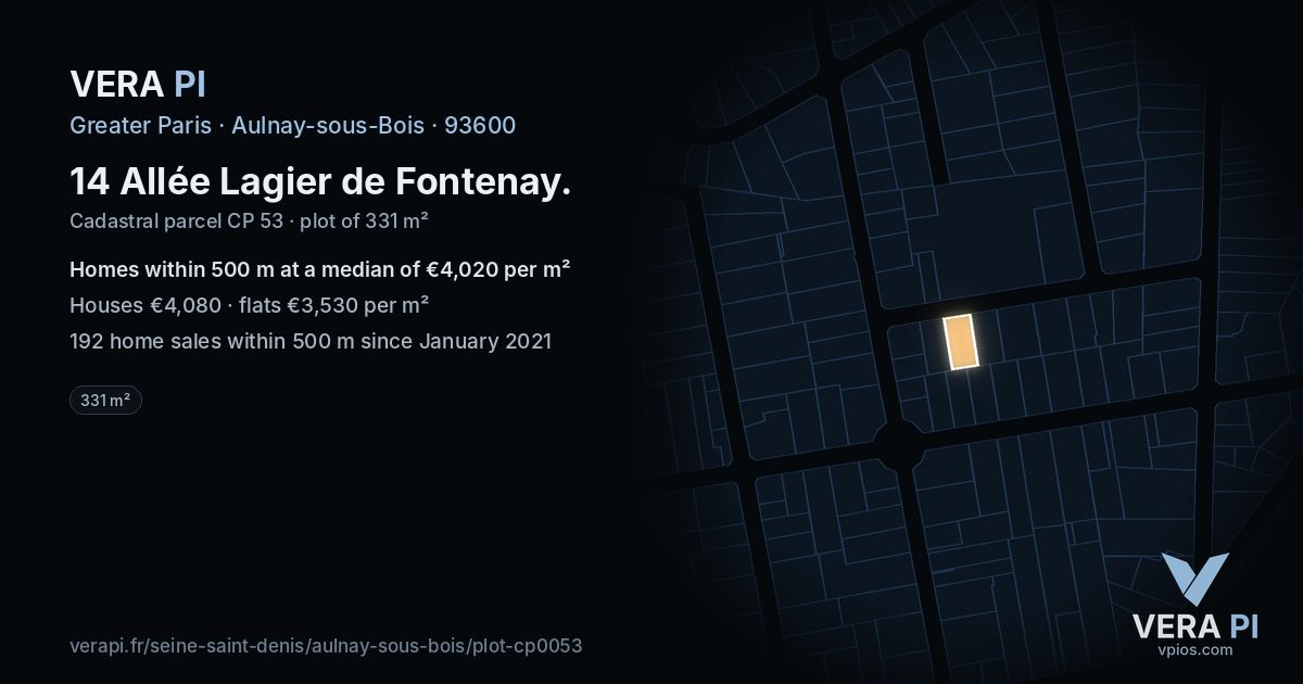 14 Allée Lagier de Fontenay, Aulnay-sous-Bois at night – the plot lit, the parcels around coloured by the prices near them