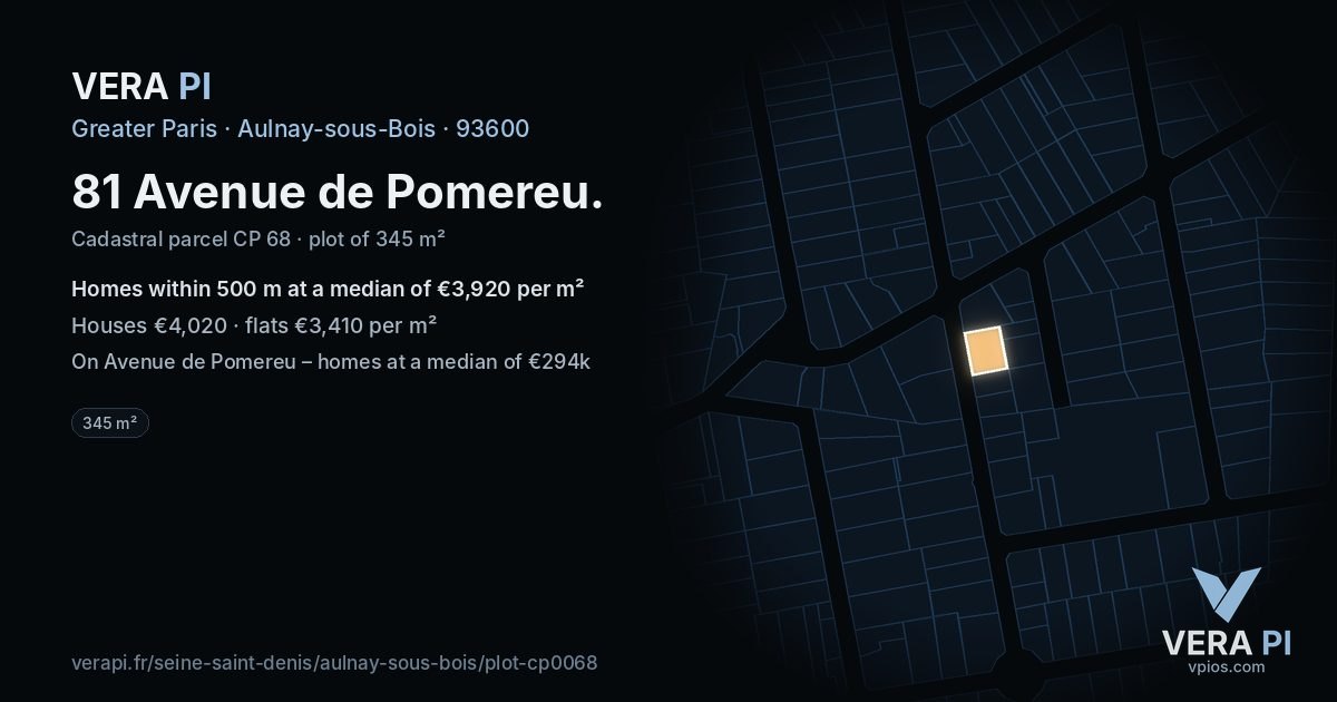 81 Avenue de Pomereu, Aulnay-sous-Bois at night – the plot lit, the parcels around coloured by the prices near them