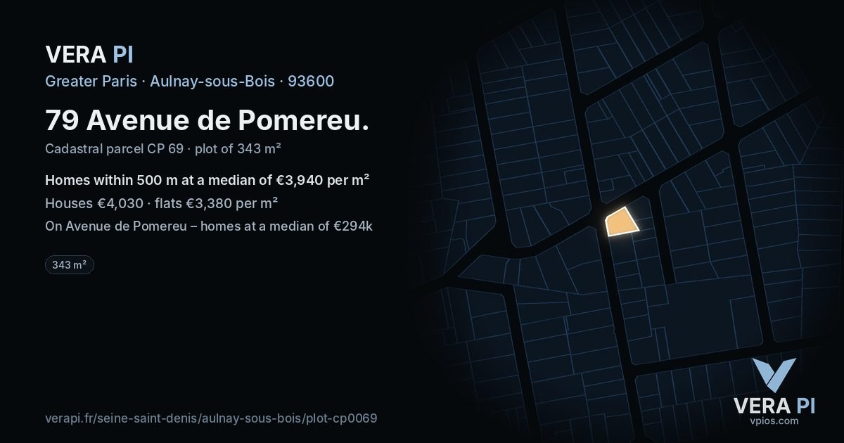 79 Avenue de Pomereu, Aulnay-sous-Bois at night – the plot lit, the parcels around coloured by the prices near them