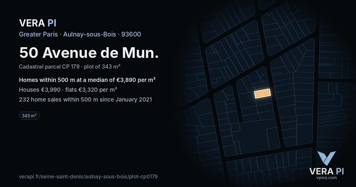 50 Avenue de Mun, Aulnay-sous-Bois at night – the plot lit, the parcels around coloured by the prices near them