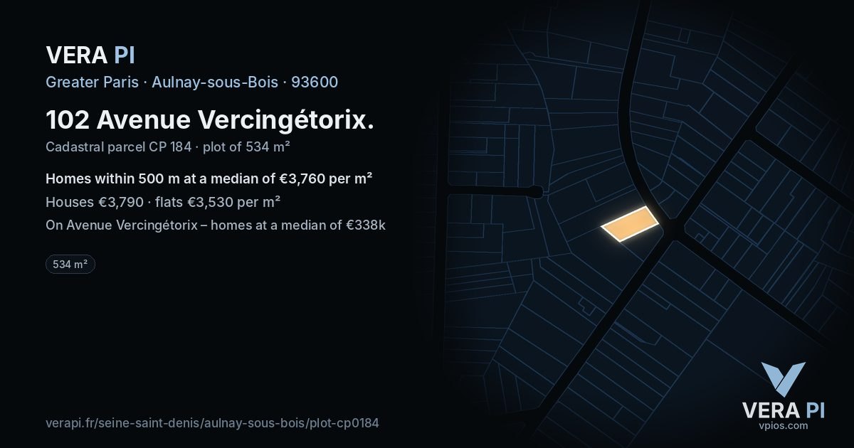 102 Avenue Vercingétorix, Aulnay-sous-Bois at night – the plot lit, the parcels around coloured by the prices near them