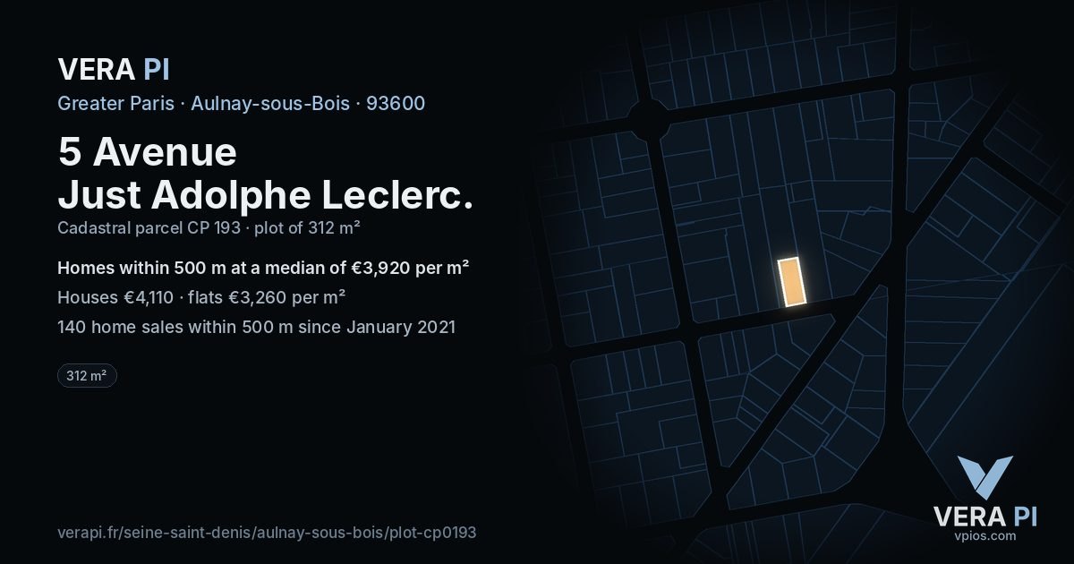 5 Avenue Just Adolphe Leclerc, Aulnay-sous-Bois at night – the plot lit, the parcels around coloured by the prices near them