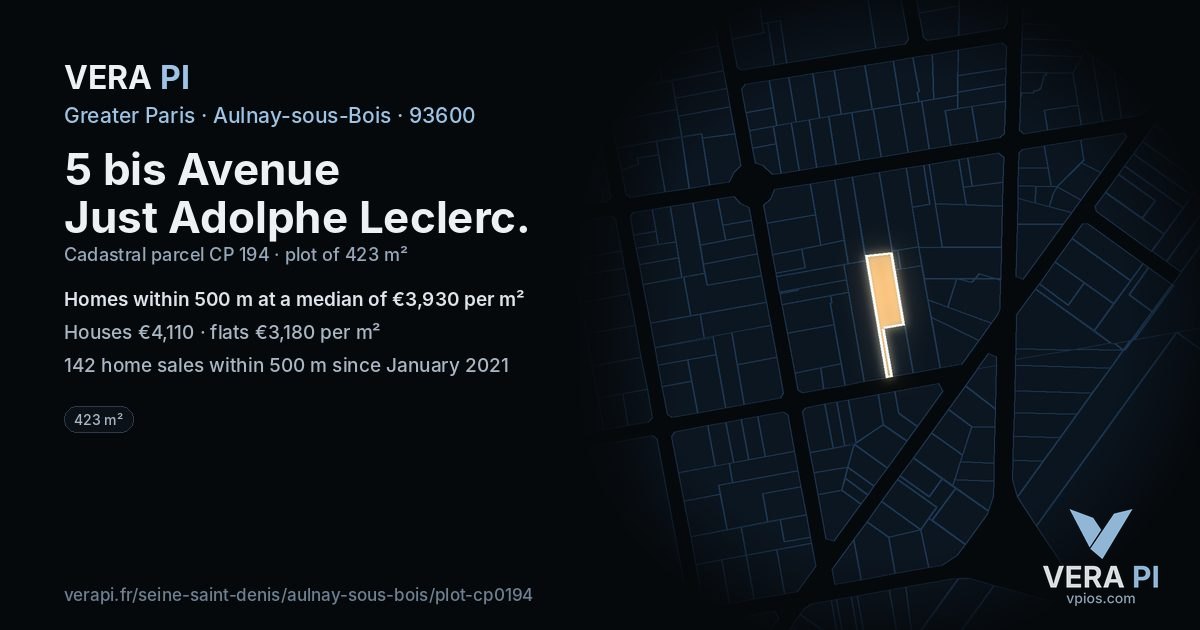 5 bis Avenue Just Adolphe Leclerc, Aulnay-sous-Bois at night – the plot lit, the parcels around coloured by the prices near them