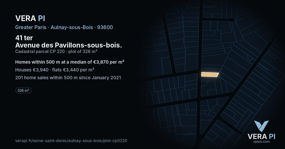 41 ter Avenue des Pavillons-sous-bois, Aulnay-sous-Bois at night – the plot lit, the parcels around coloured by the prices near them