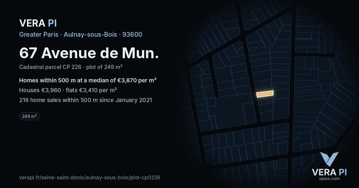 67 Avenue de Mun, Aulnay-sous-Bois at night – the plot lit, the parcels around coloured by the prices near them