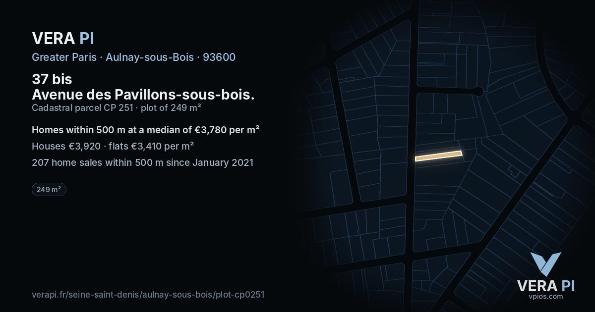 37 bis Avenue des Pavillons-sous-bois, Aulnay-sous-Bois at night – the plot lit, the parcels around coloured by the prices near them