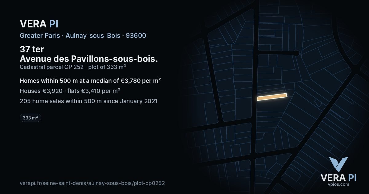 37 ter Avenue des Pavillons-sous-bois, Aulnay-sous-Bois at night – the plot lit, the parcels around coloured by the prices near them