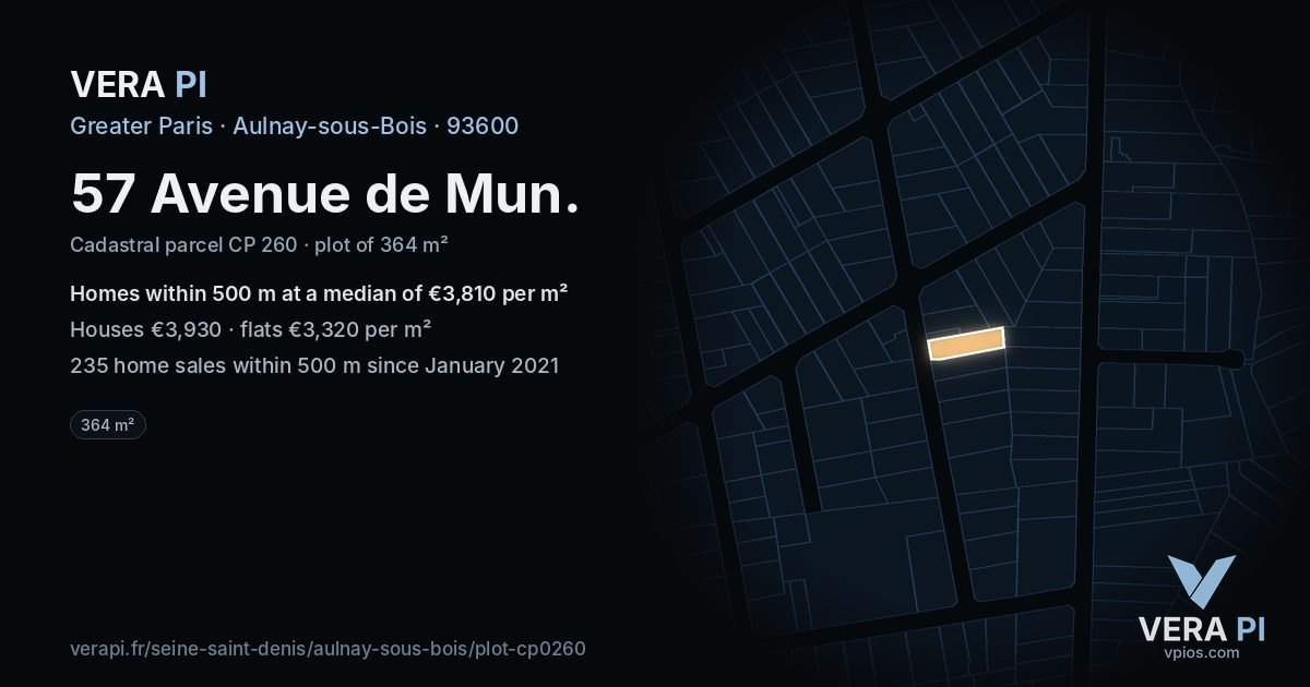 57 Avenue de Mun, Aulnay-sous-Bois at night – the plot lit, the parcels around coloured by the prices near them