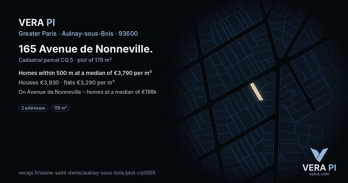 165 Avenue de Nonneville, Aulnay-sous-Bois at night – the plot lit, the parcels around coloured by the prices near them