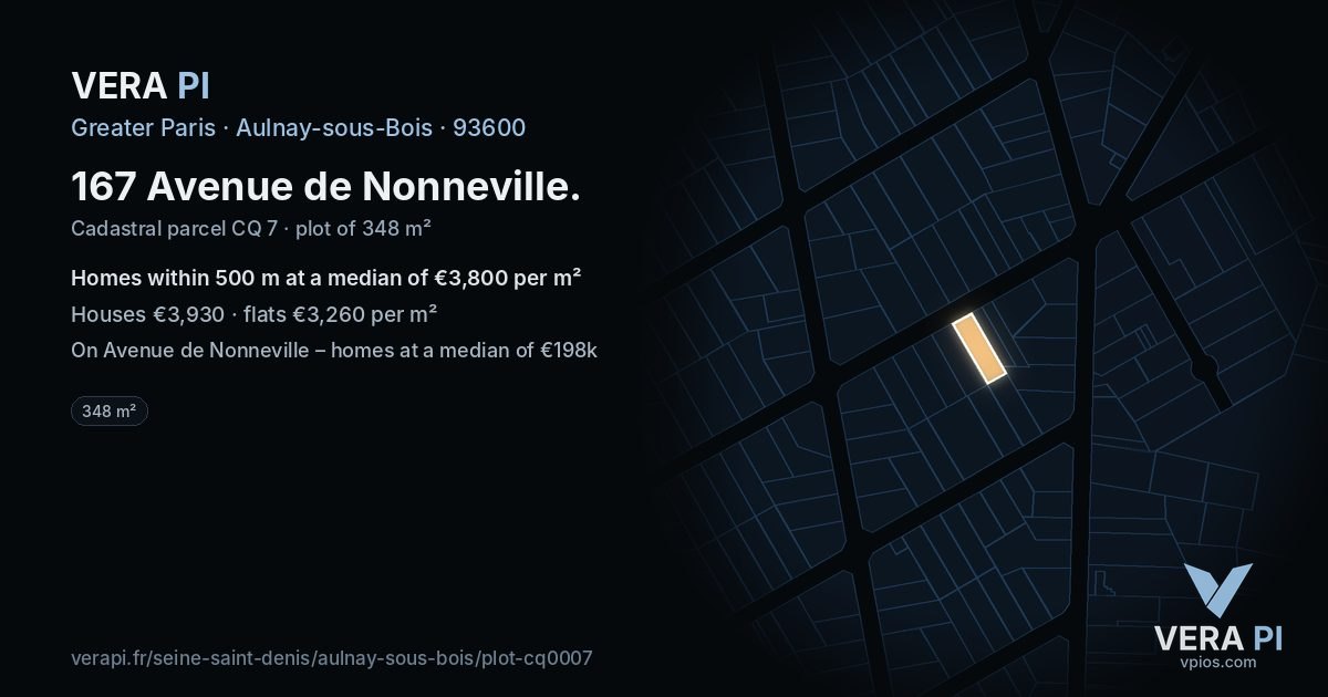 167 Avenue de Nonneville, Aulnay-sous-Bois at night – the plot lit, the parcels around coloured by the prices near them