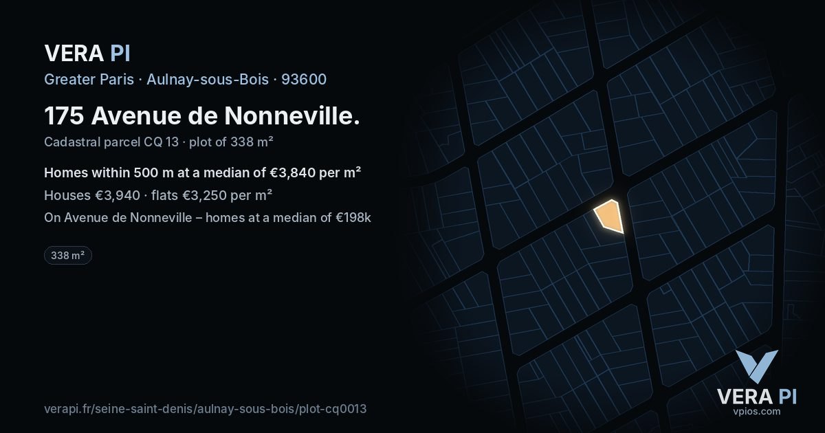 175 Avenue de Nonneville, Aulnay-sous-Bois at night – the plot lit, the parcels around coloured by the prices near them