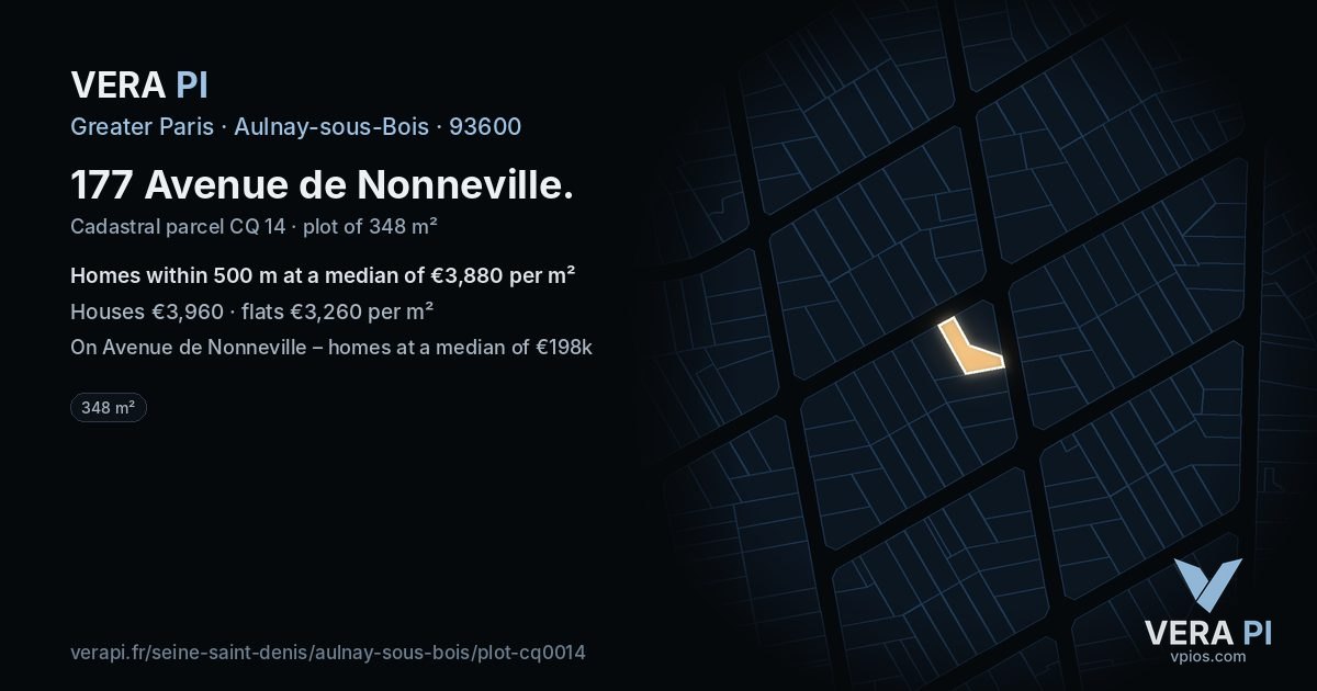 177 Avenue de Nonneville, Aulnay-sous-Bois at night – the plot lit, the parcels around coloured by the prices near them