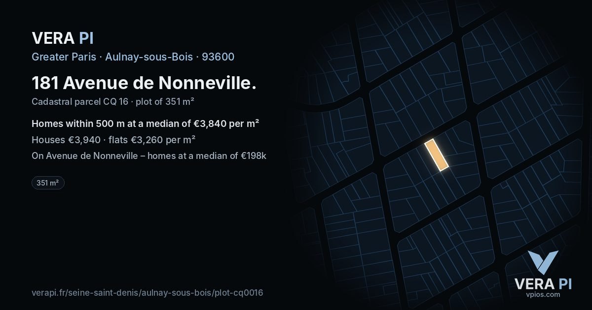 181 Avenue de Nonneville, Aulnay-sous-Bois at night – the plot lit, the parcels around coloured by the prices near them