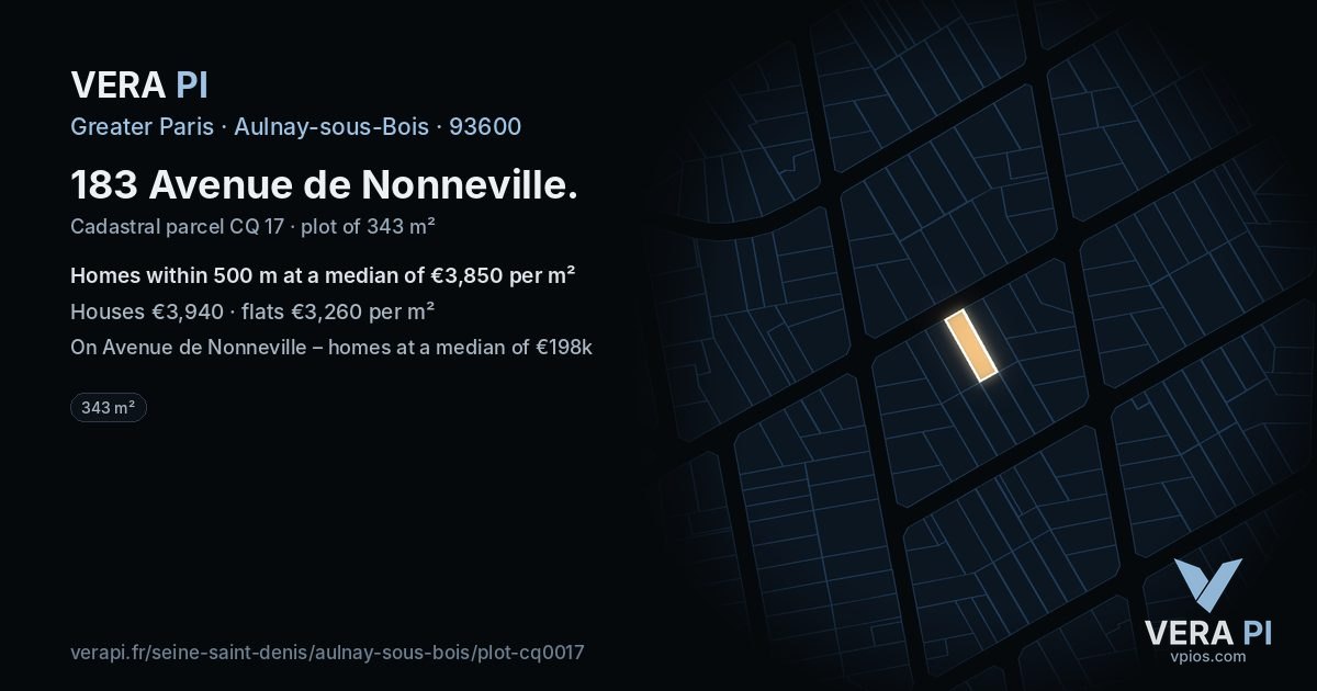183 Avenue de Nonneville, Aulnay-sous-Bois at night – the plot lit, the parcels around coloured by the prices near them