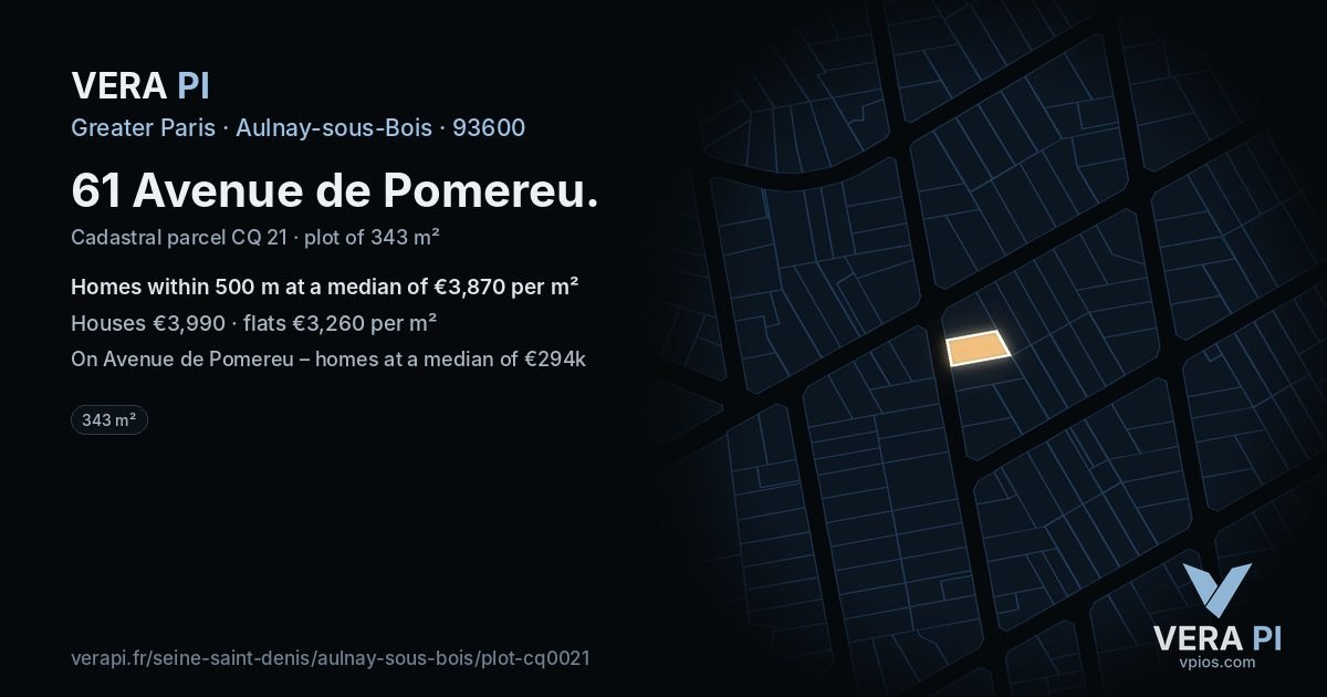 61 Avenue de Pomereu, Aulnay-sous-Bois at night – the plot lit, the parcels around coloured by the prices near them