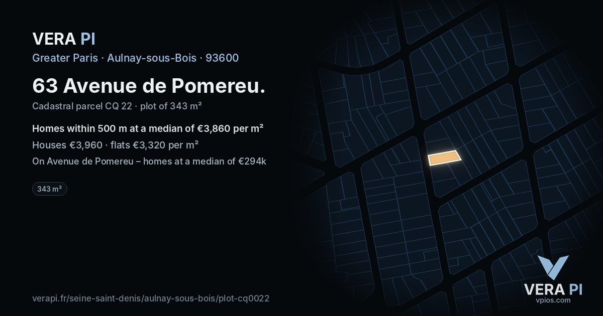 63 Avenue de Pomereu, Aulnay-sous-Bois at night – the plot lit, the parcels around coloured by the prices near them