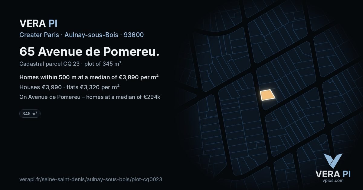 65 Avenue de Pomereu, Aulnay-sous-Bois at night – the plot lit, the parcels around coloured by the prices near them