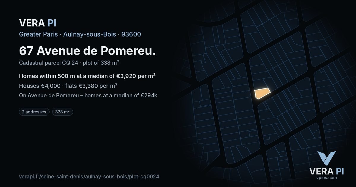 67 Avenue de Pomereu, Aulnay-sous-Bois at night – the plot lit, the parcels around coloured by the prices near them