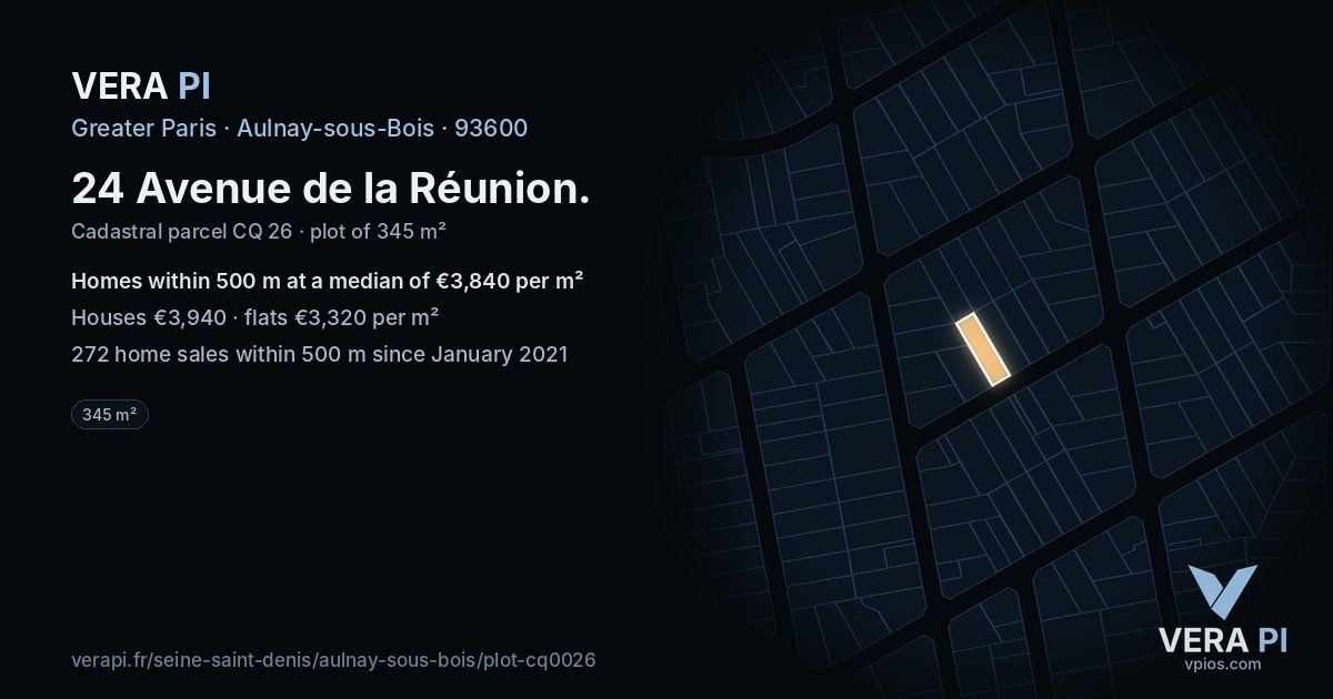 24 Avenue de la Réunion, Aulnay-sous-Bois at night – the plot lit, the parcels around coloured by the prices near them