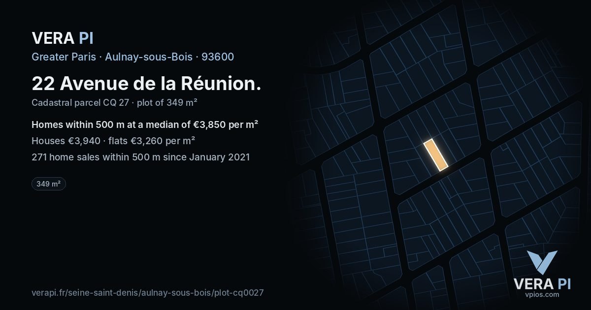 22 Avenue de la Réunion, Aulnay-sous-Bois at night – the plot lit, the parcels around coloured by the prices near them