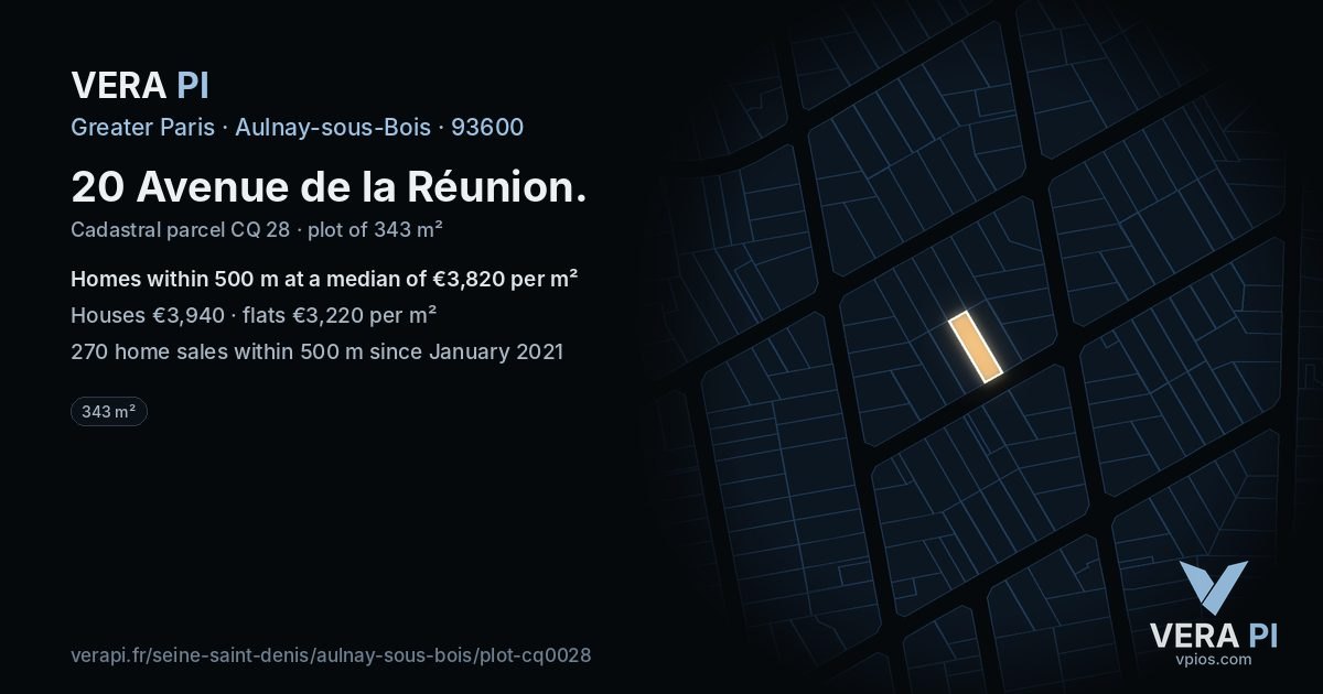 20 Avenue de la Réunion, Aulnay-sous-Bois at night – the plot lit, the parcels around coloured by the prices near them