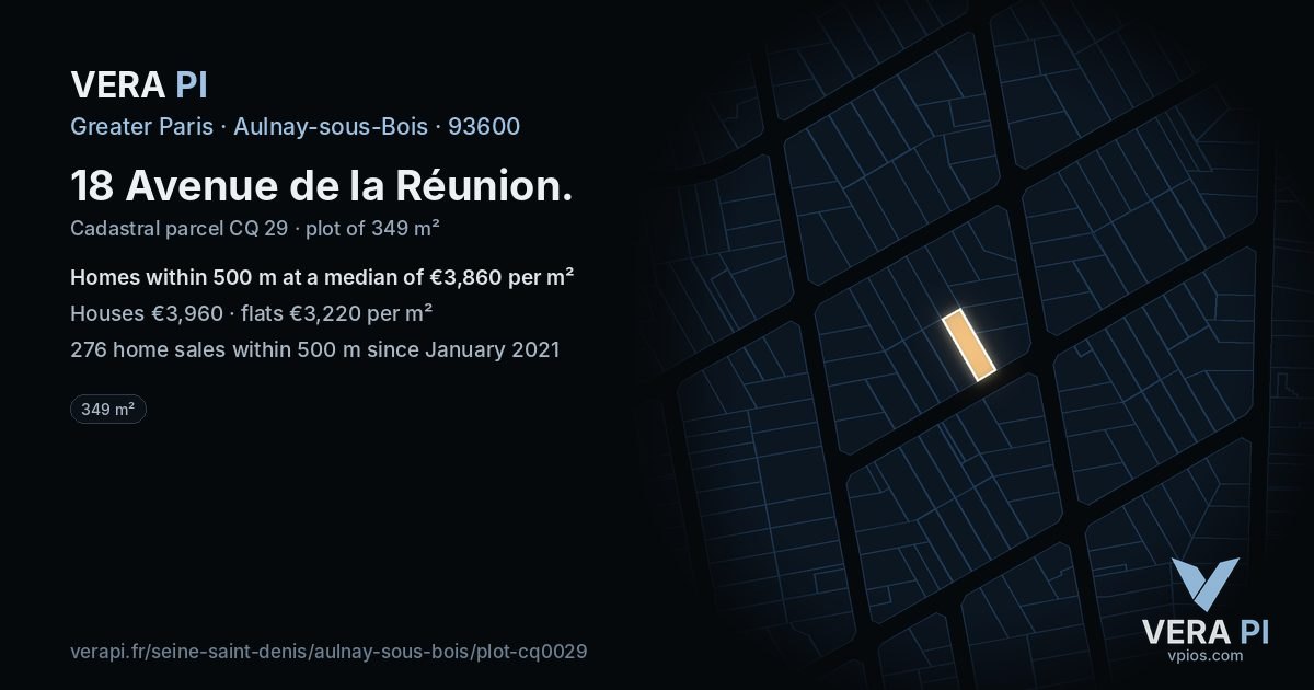 18 Avenue de la Réunion, Aulnay-sous-Bois at night – the plot lit, the parcels around coloured by the prices near them