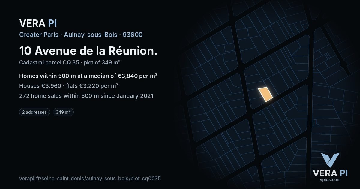 10 Avenue de la Réunion, Aulnay-sous-Bois at night – the plot lit, the parcels around coloured by the prices near them