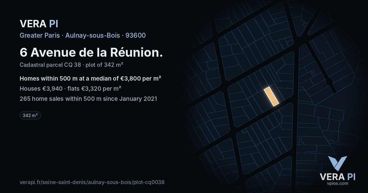 6 Avenue de la Réunion, Aulnay-sous-Bois at night – the plot lit, the parcels around coloured by the prices near them
