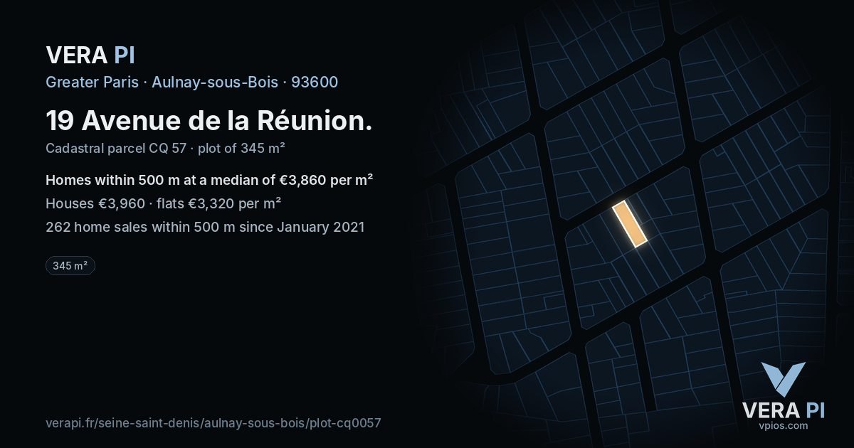 19 Avenue de la Réunion, Aulnay-sous-Bois at night – the plot lit, the parcels around coloured by the prices near them