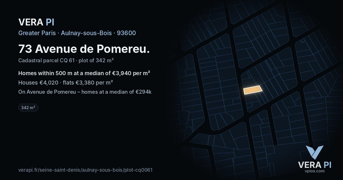 73 Avenue de Pomereu, Aulnay-sous-Bois at night – the plot lit, the parcels around coloured by the prices near them