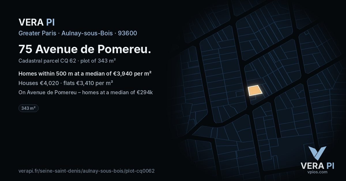 75 Avenue de Pomereu, Aulnay-sous-Bois at night – the plot lit, the parcels around coloured by the prices near them