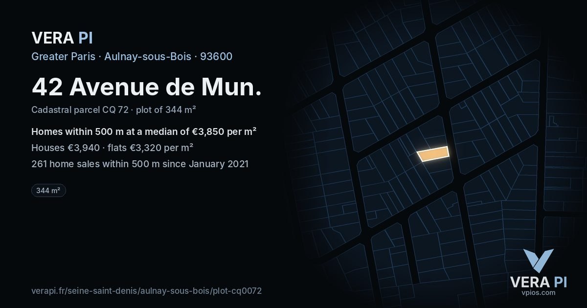 42 Avenue de Mun, Aulnay-sous-Bois at night – the plot lit, the parcels around coloured by the prices near them
