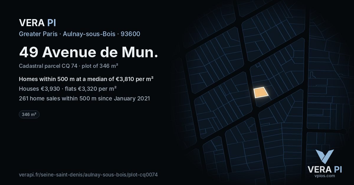 49 Avenue de Mun, Aulnay-sous-Bois at night – the plot lit, the parcels around coloured by the prices near them