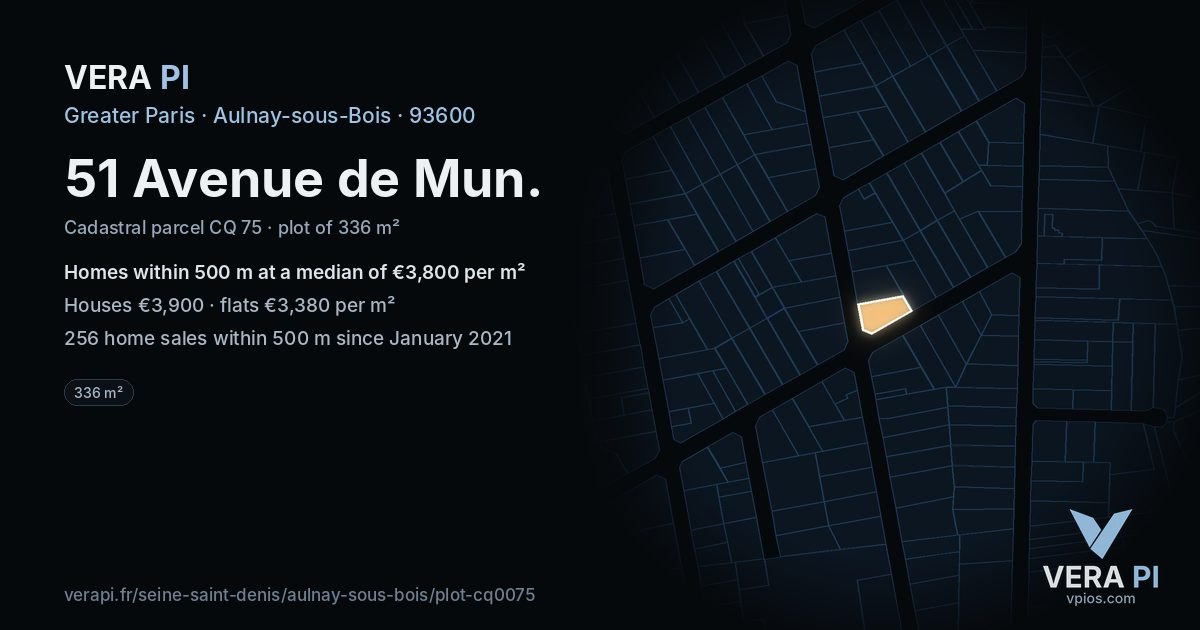 51 Avenue de Mun, Aulnay-sous-Bois at night – the plot lit, the parcels around coloured by the prices near them