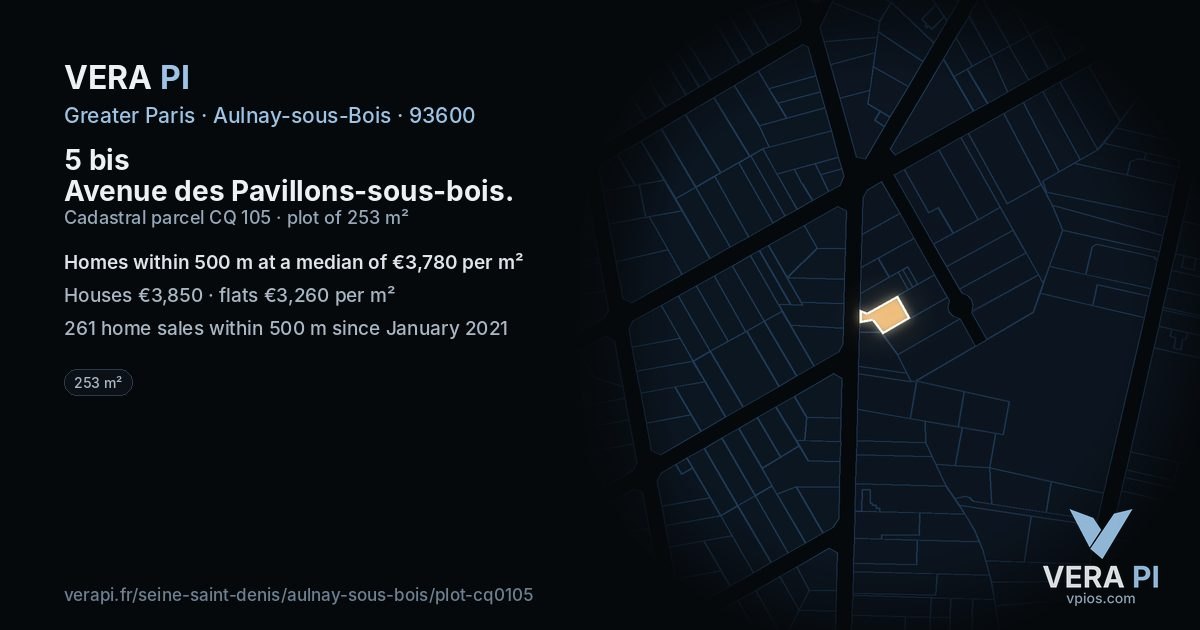 5 bis Avenue des Pavillons-sous-bois, Aulnay-sous-Bois at night – the plot lit, the parcels around coloured by the prices near them